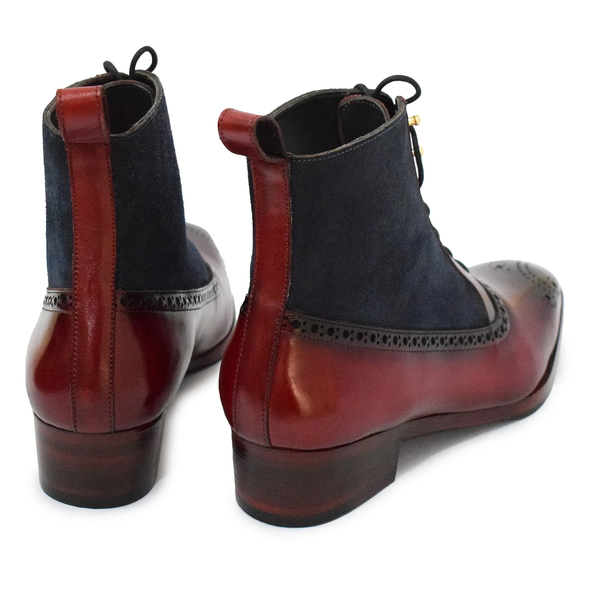 Balmoral Ankle Lace Up Boots - Navy Suede & Burgundy