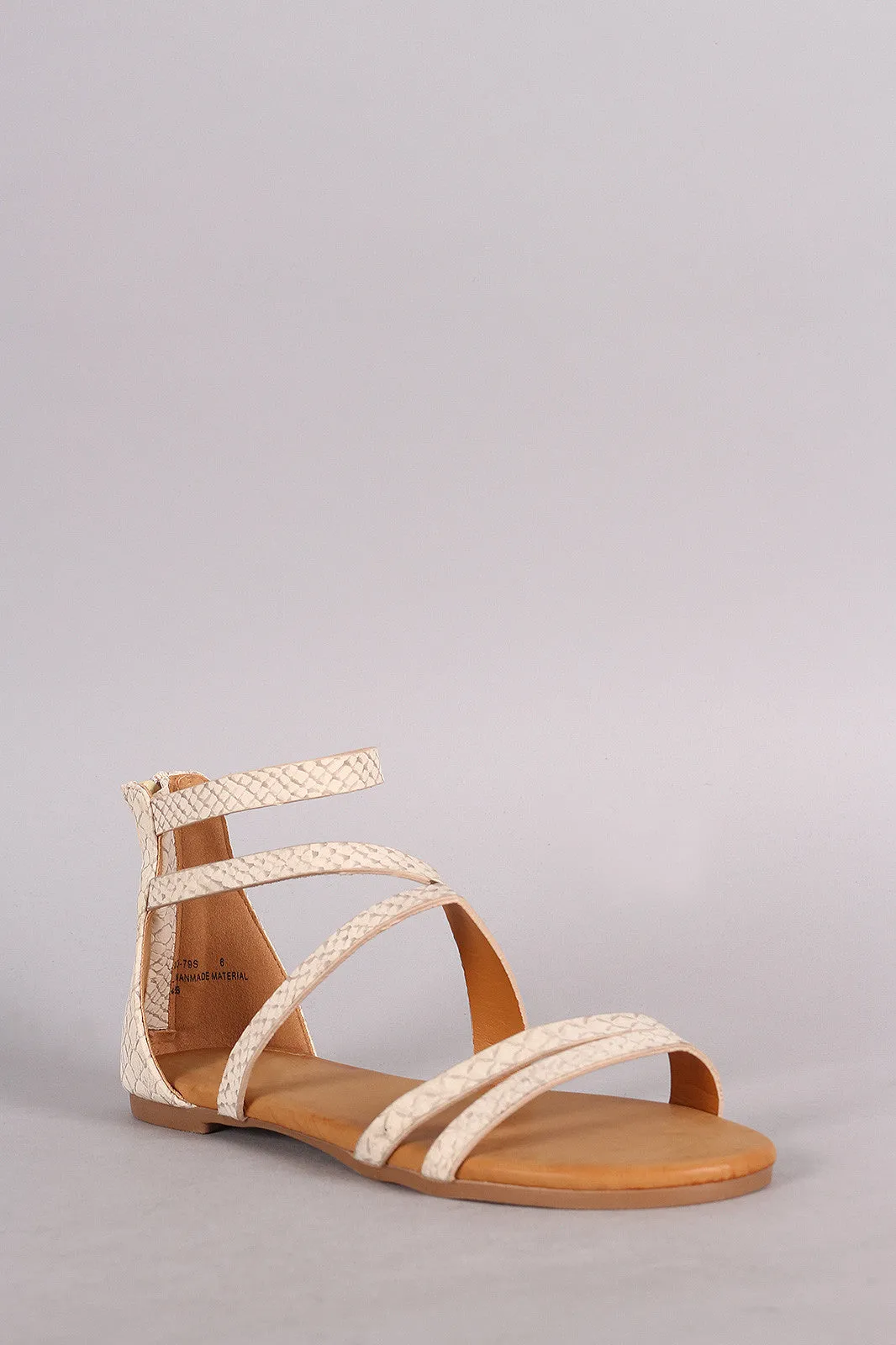 Bamboo Snake Embossed Slanted Flat Sandal