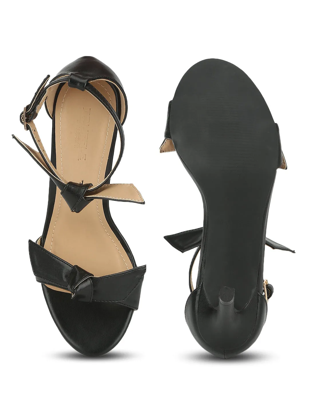 Black Bow Ankle Strap Stiletto Heels