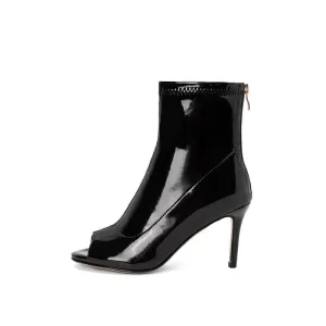 Black Patent Leather High Heels Ankle Boots