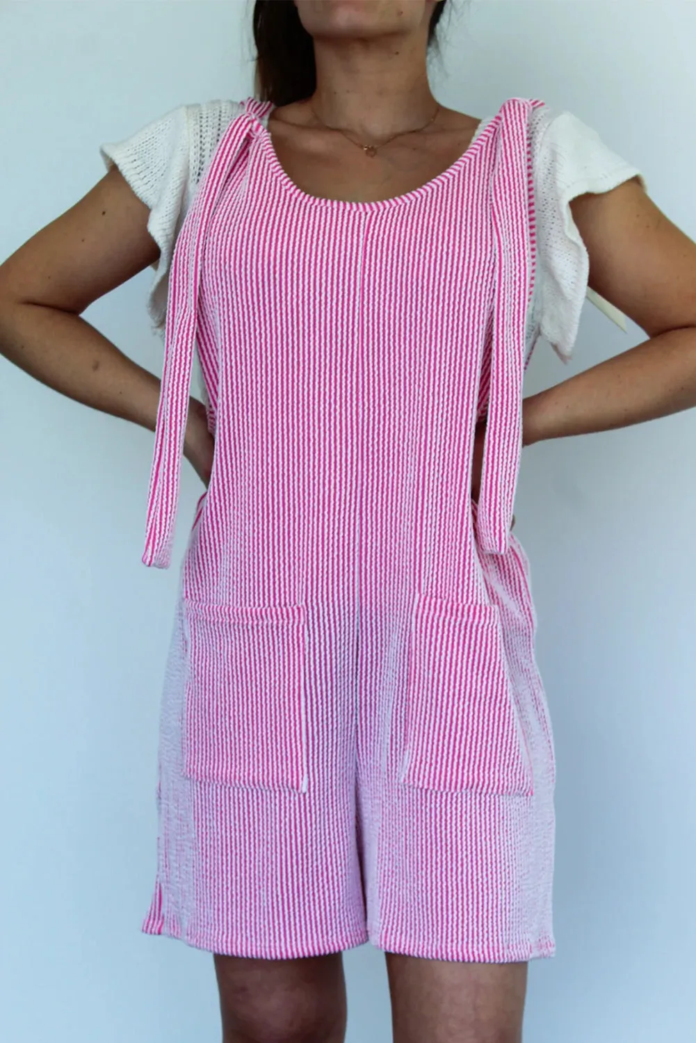 Bonbon Ribbed Adjustable Straps Pocketed Romper