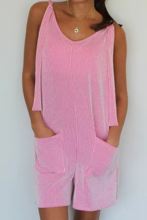 Bonbon Ribbed Adjustable Straps Pocketed Romper