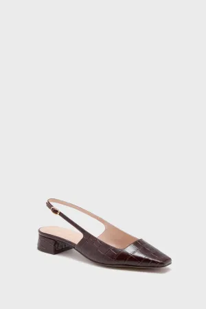 Brown Croc Hollis Slingback Flats