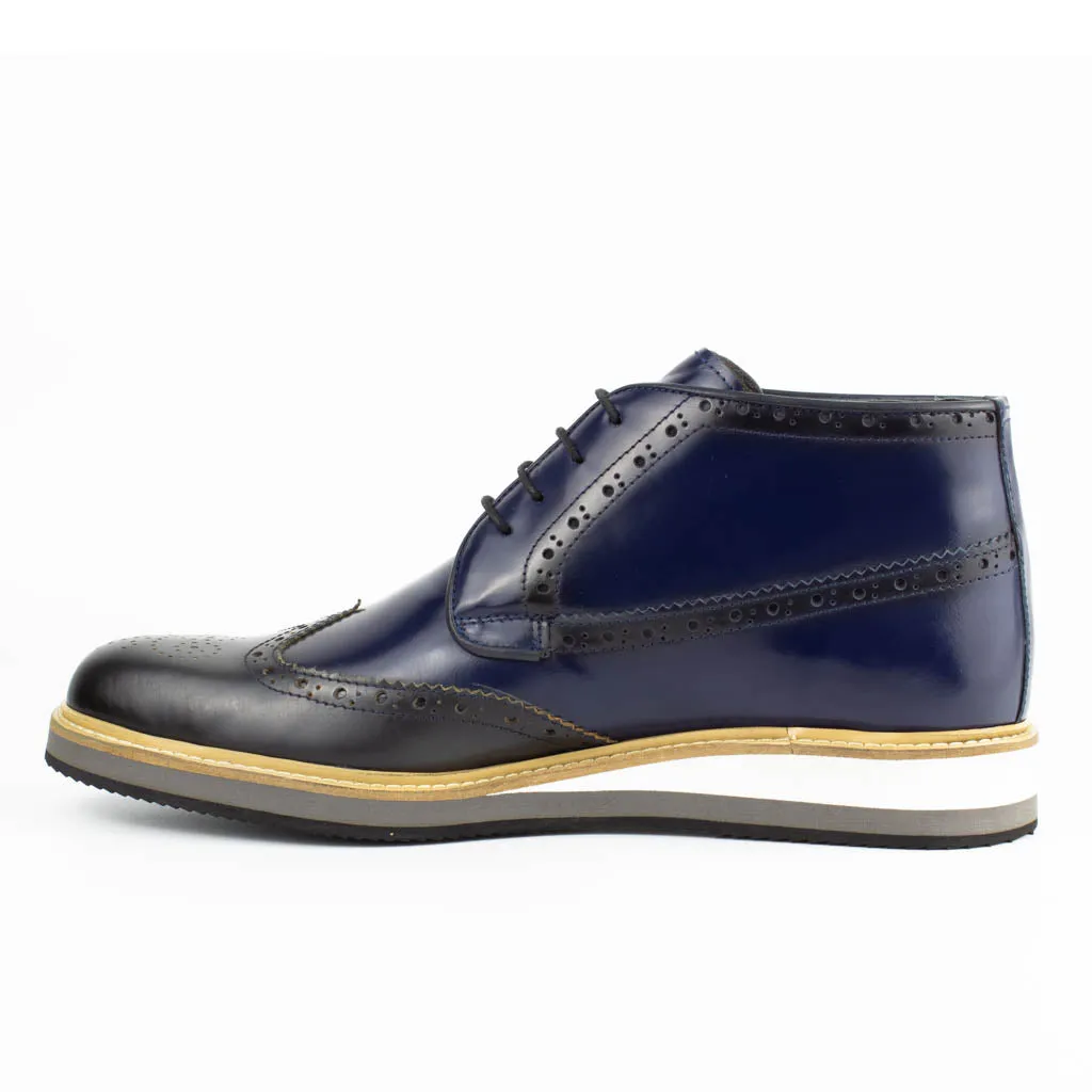 Carlo Navy Blue Men's Genuine Leather Wingtip Lace-Up Chukka Boots