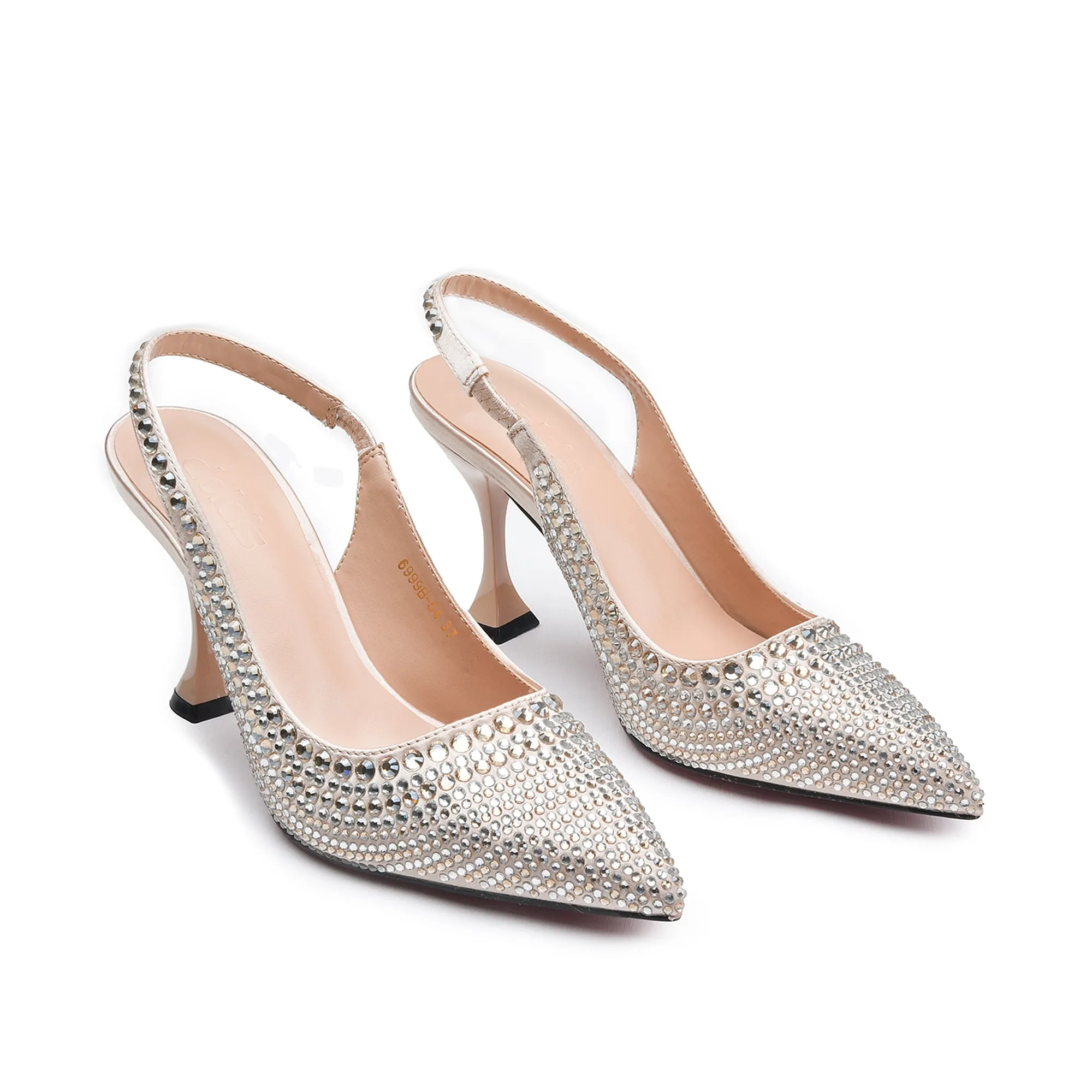 Chic Nude Rhinestone Slingback Heels | 423M-XT