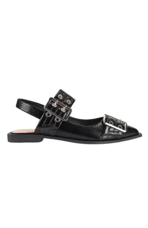 Clea Slingback Buckle Flats Black Crinkle