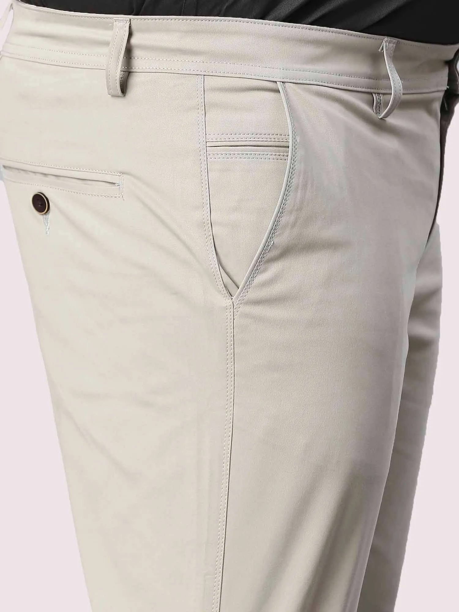 Cream Solid Cotton Trouser Men's Plus Size