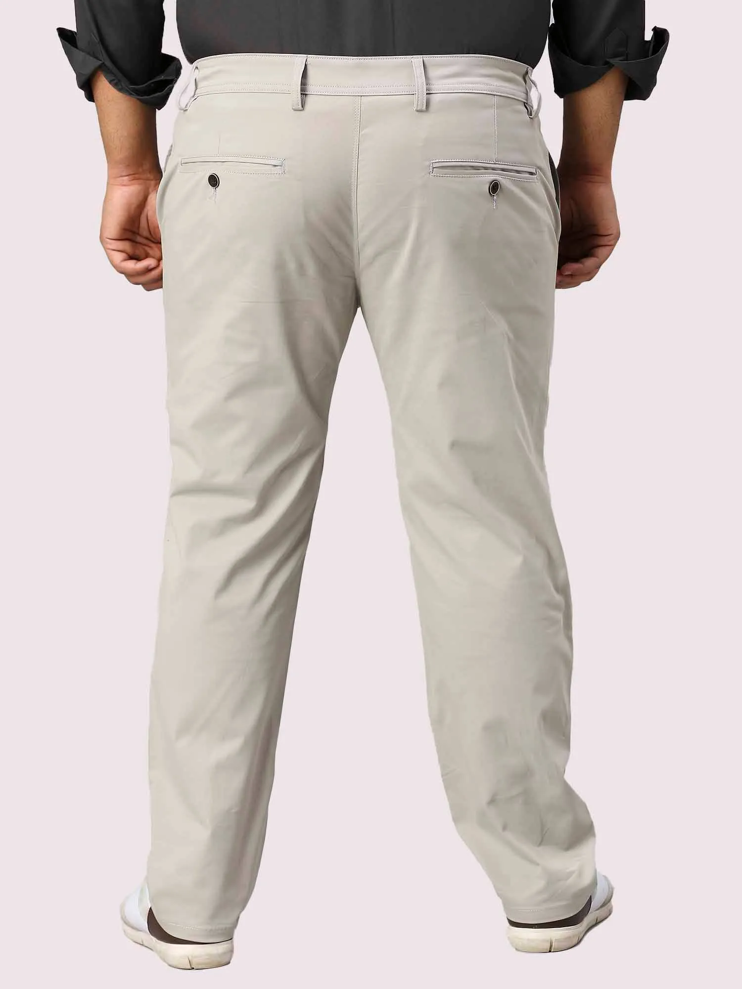 Cream Solid Cotton Trouser Men's Plus Size