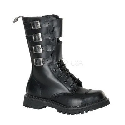 Demonia Attack-10 Eye 4 Buckle Black Boot