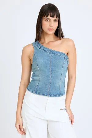 Denim One-Shoulder Top