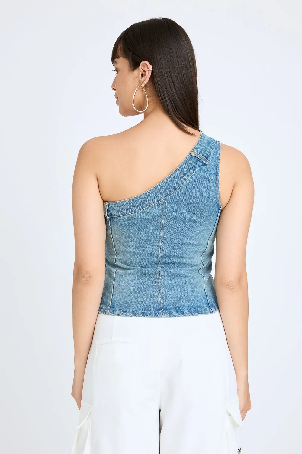 Denim One-Shoulder Top