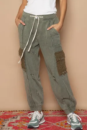 Distressed Cargo Denim Jogger with Crochet Pockets