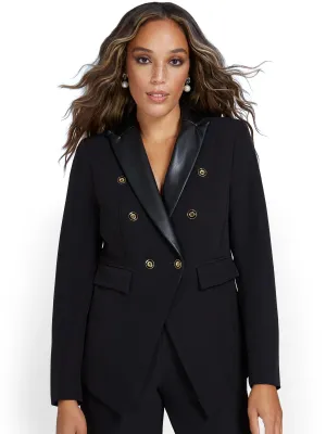 Double-Breasted Faux-Leather Trim Jacket