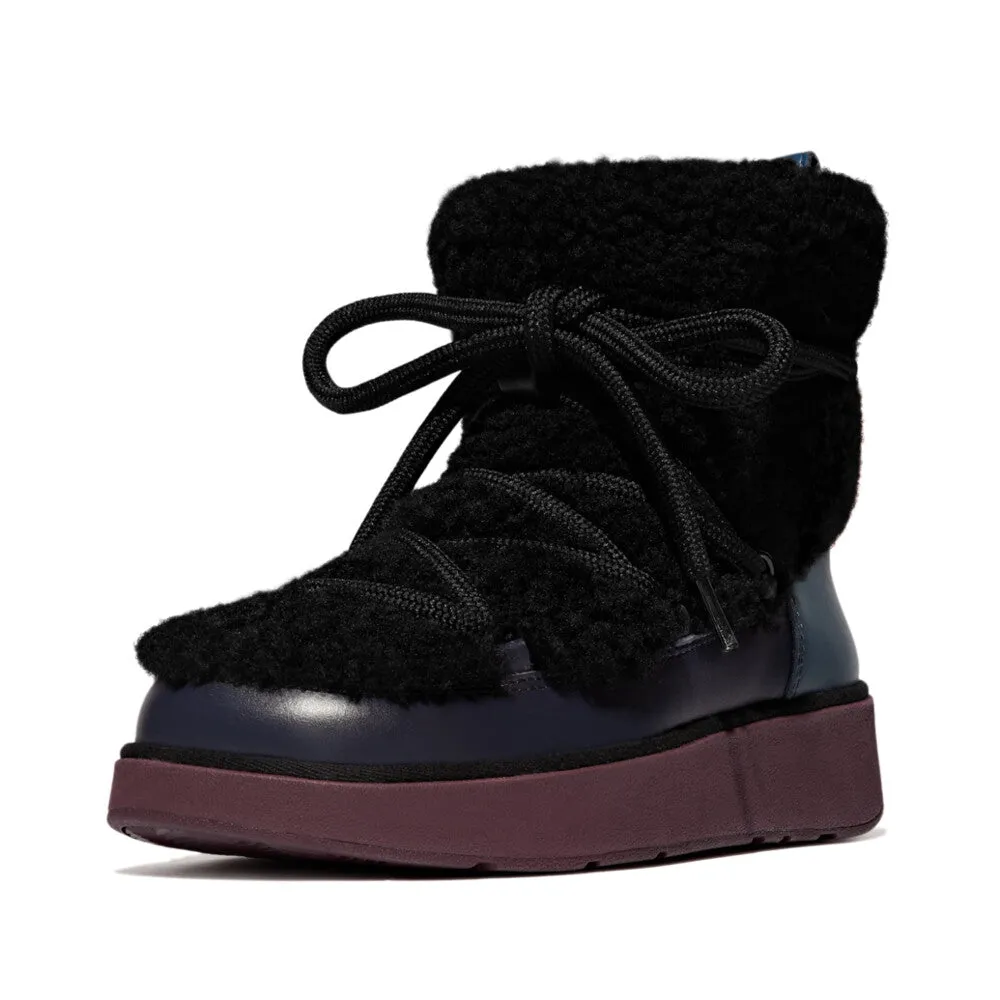 FitFlop Gen FF x Roksanda Curly Shearling Lace Ankle Boots Black Mix