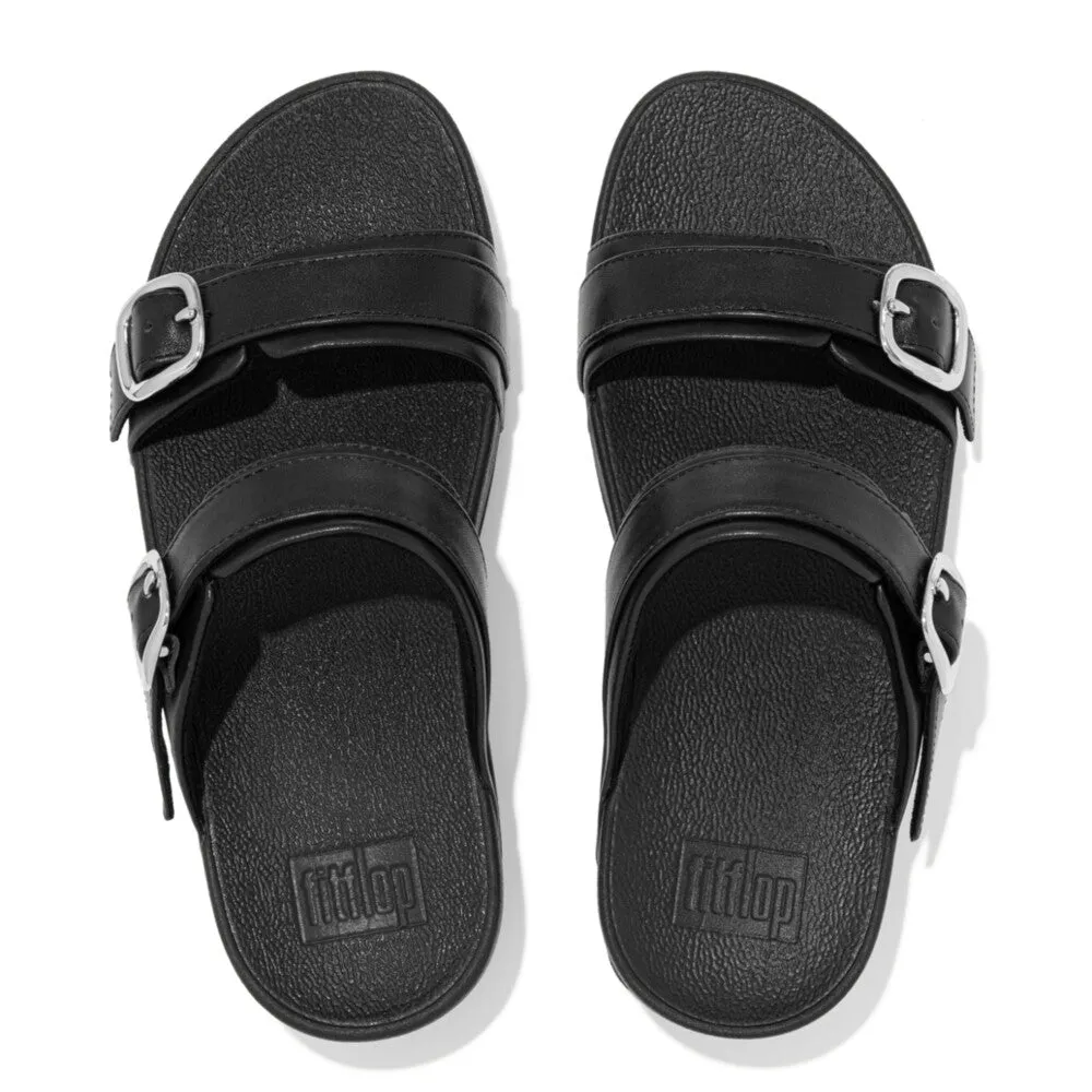 FitFlop Lulu Adjustable Leather Slides Black