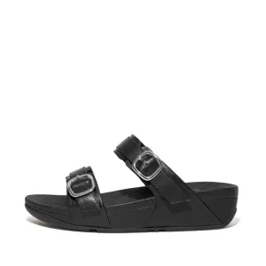 FitFlop Lulu Adjustable Leather Slides Black