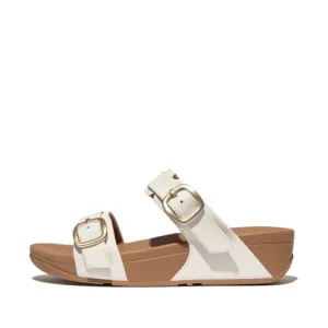 FitFlop Lulu Adjustable Leather Slides Sandals - Urban White