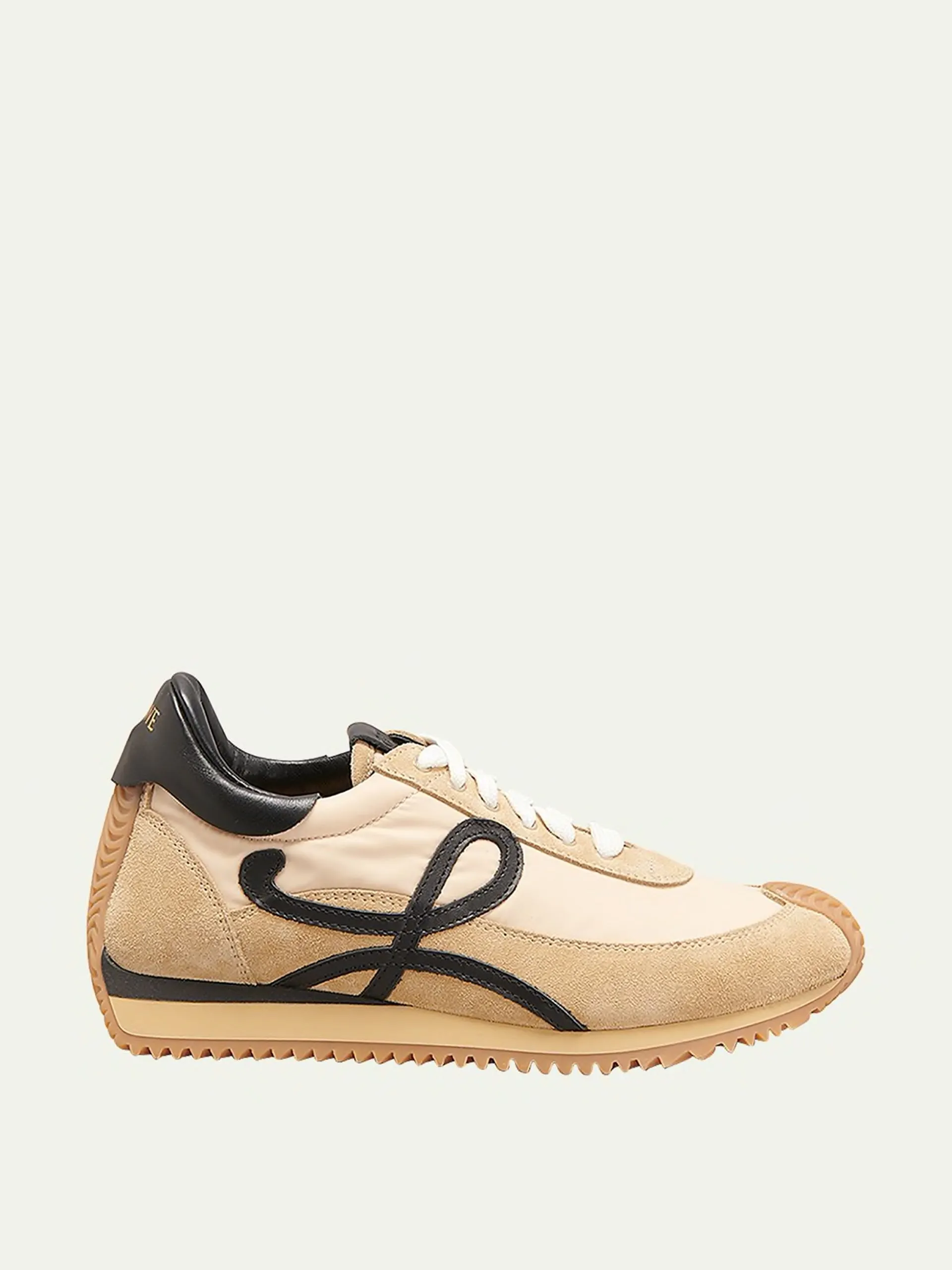 Flow mixed leather runner trainers in beige