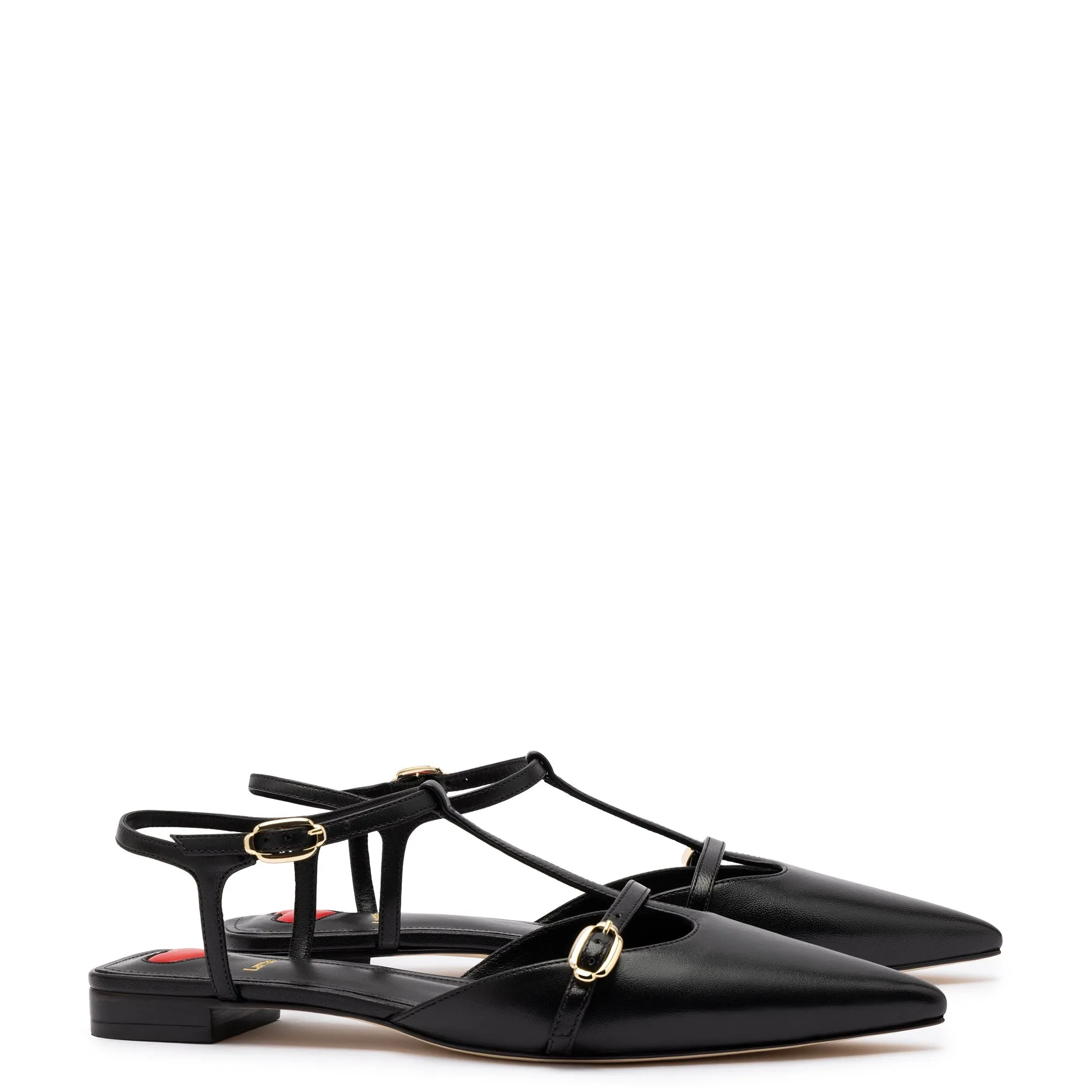 Grace Flat In Black Leather by Larroudé