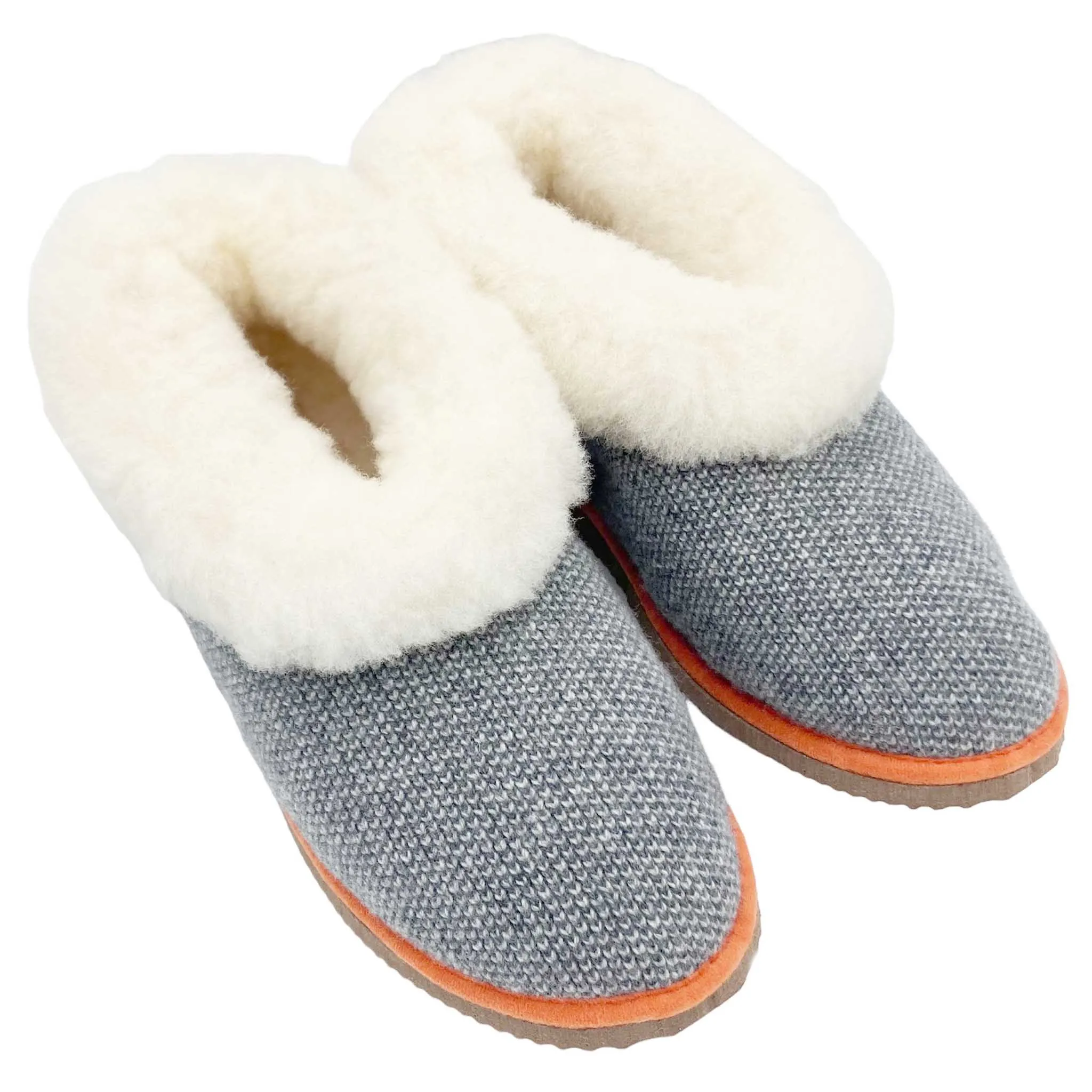 Grey Check Lambswool & Sheepskin Boot Slippers - XL & XXL  ONLY