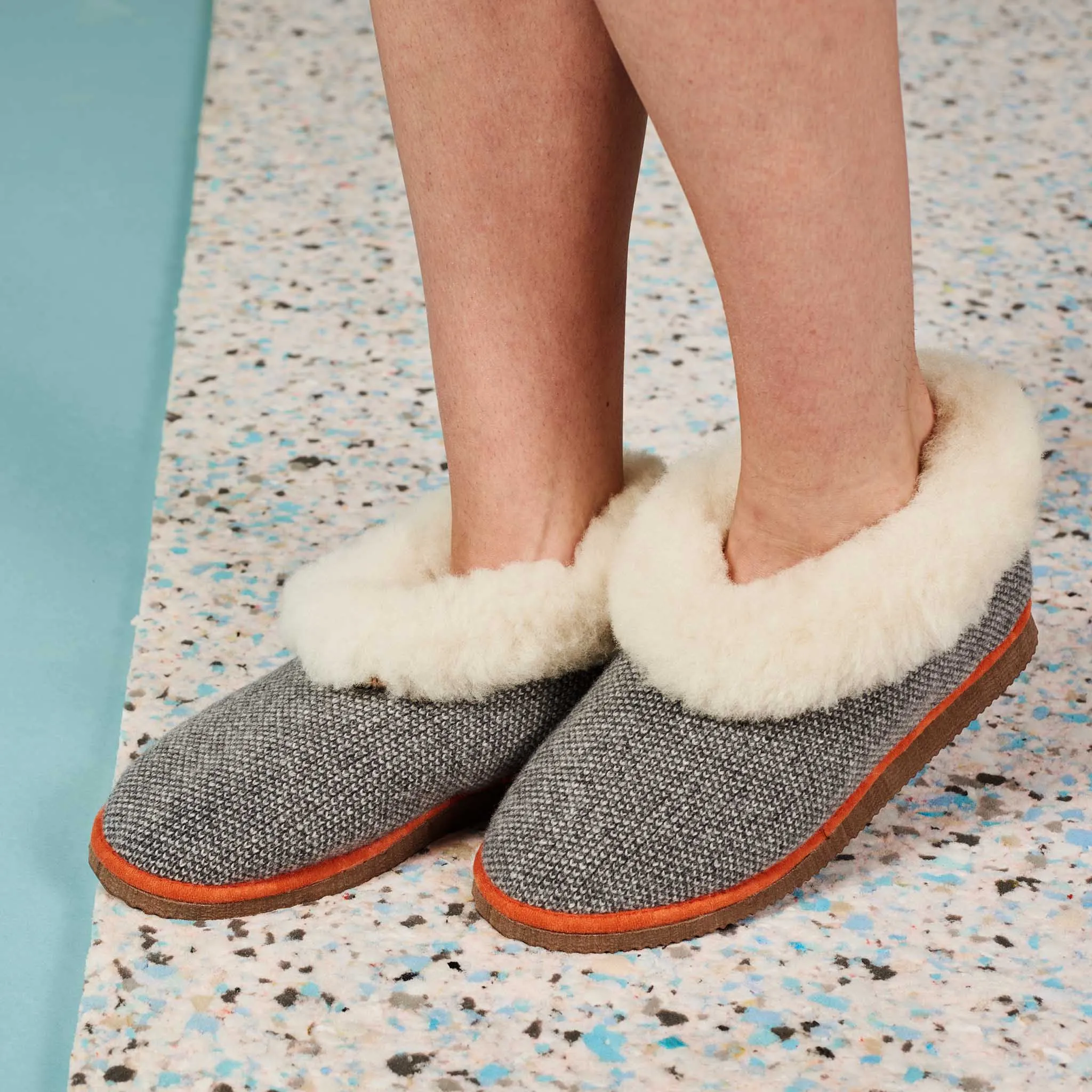 Grey Check Lambswool & Sheepskin Boot Slippers - XL & XXL  ONLY