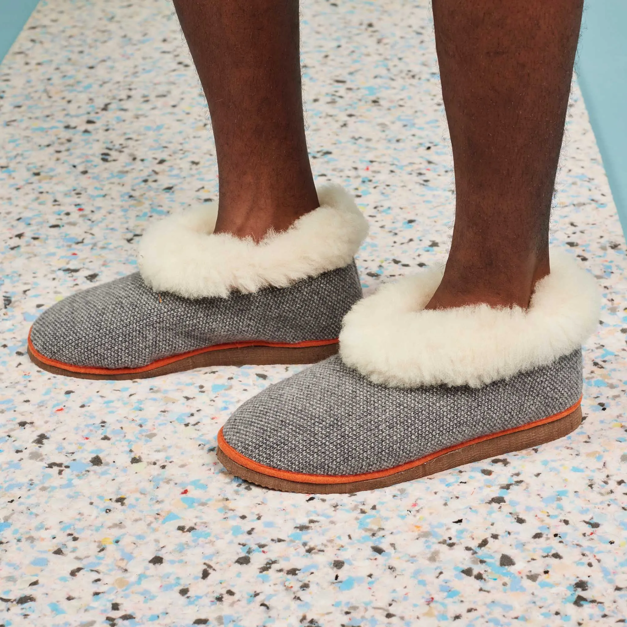 Grey Check Lambswool & Sheepskin Boot Slippers - XL & XXL  ONLY