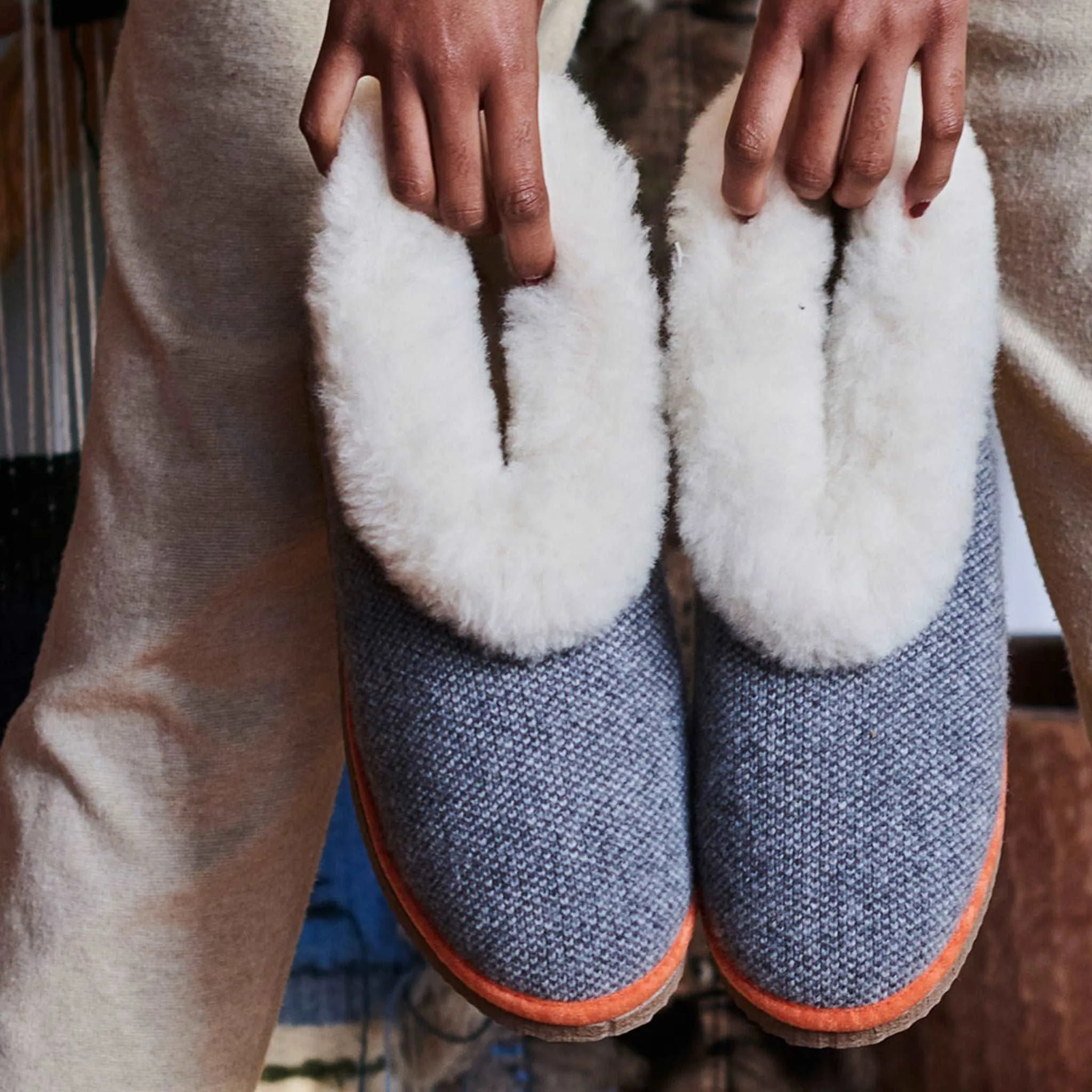 Grey Check Lambswool & Sheepskin Boot Slippers - XL & XXL  ONLY