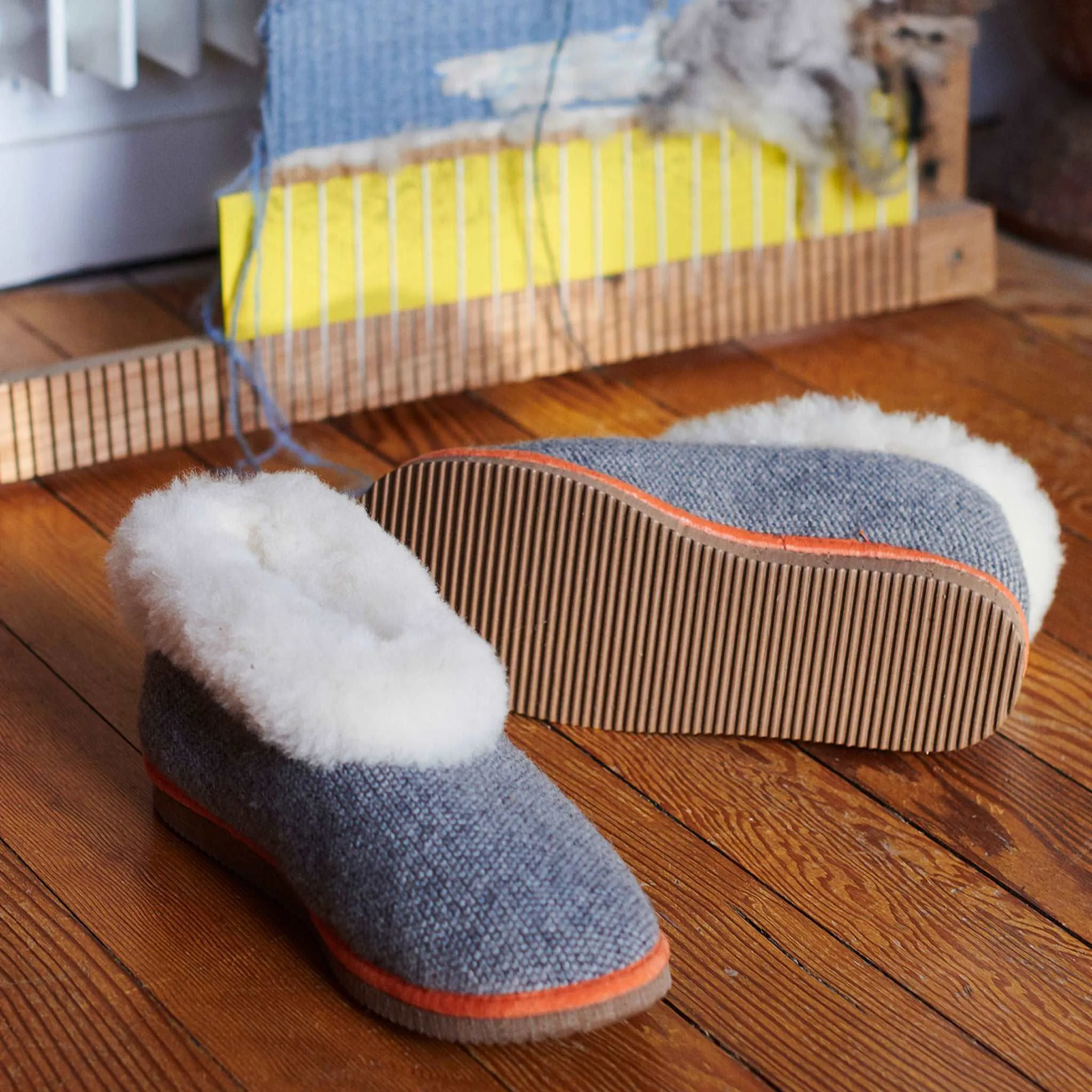 Grey Check Lambswool & Sheepskin Boot Slippers - XL & XXL  ONLY