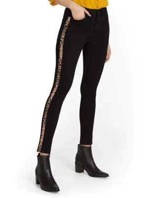 High-Waisted Leopard Side Stripe Super-Skinny Ankle Jeans