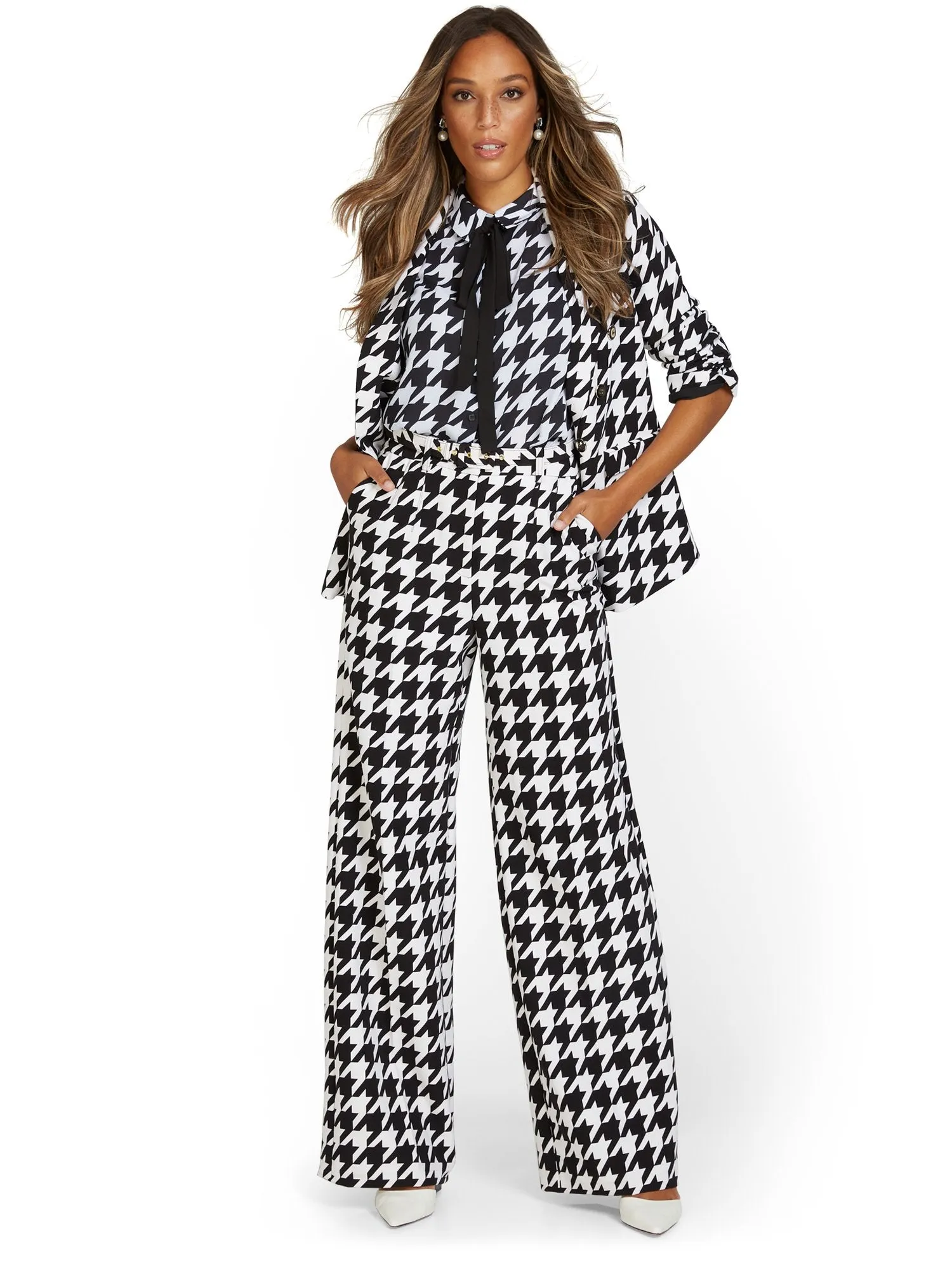 Houndstooth Wide-Leg Pant