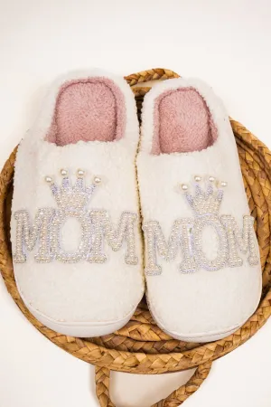 Ivory Pearl Queen Mom Plush Slippers