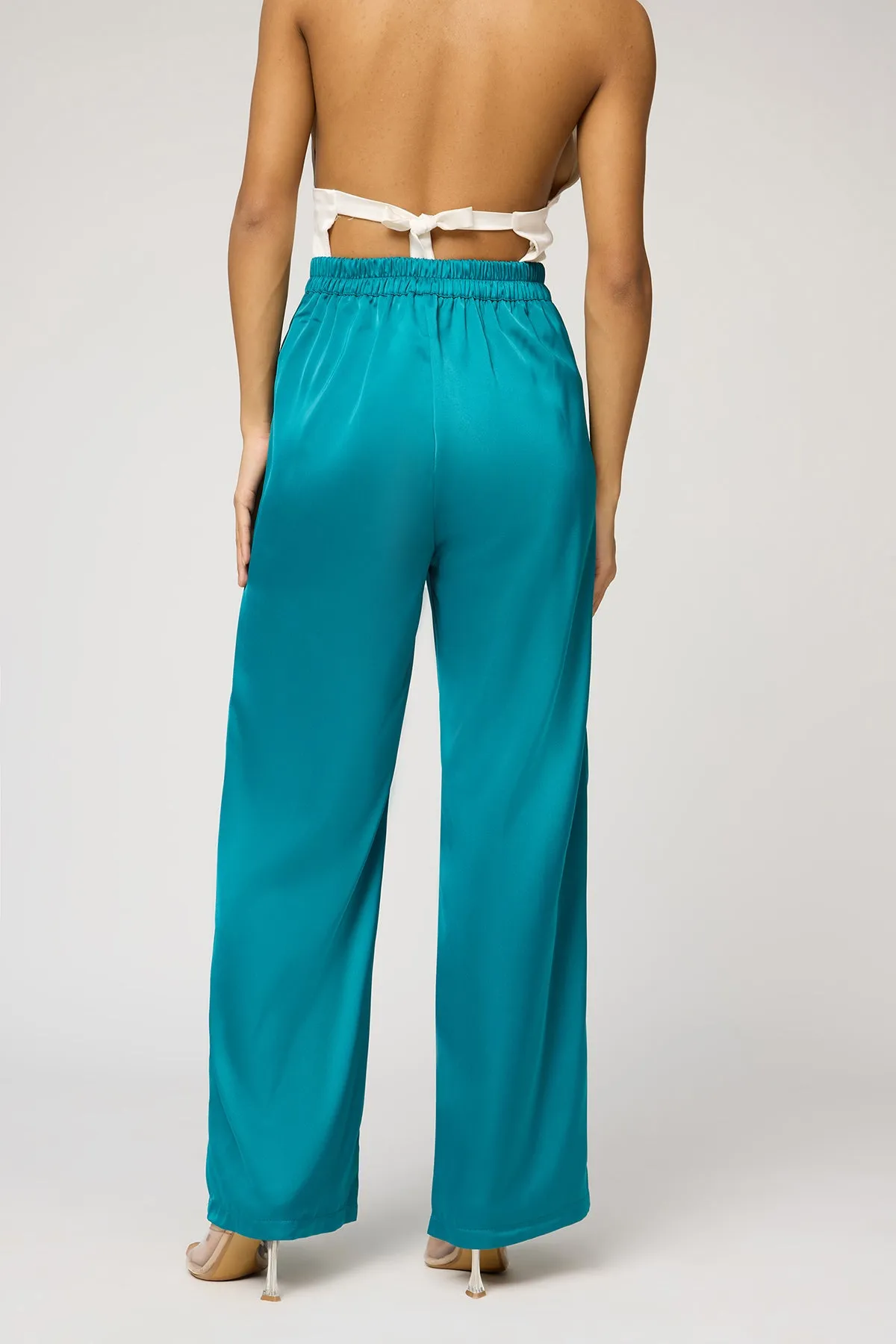 Jade Green Satin Straight Korean Pants