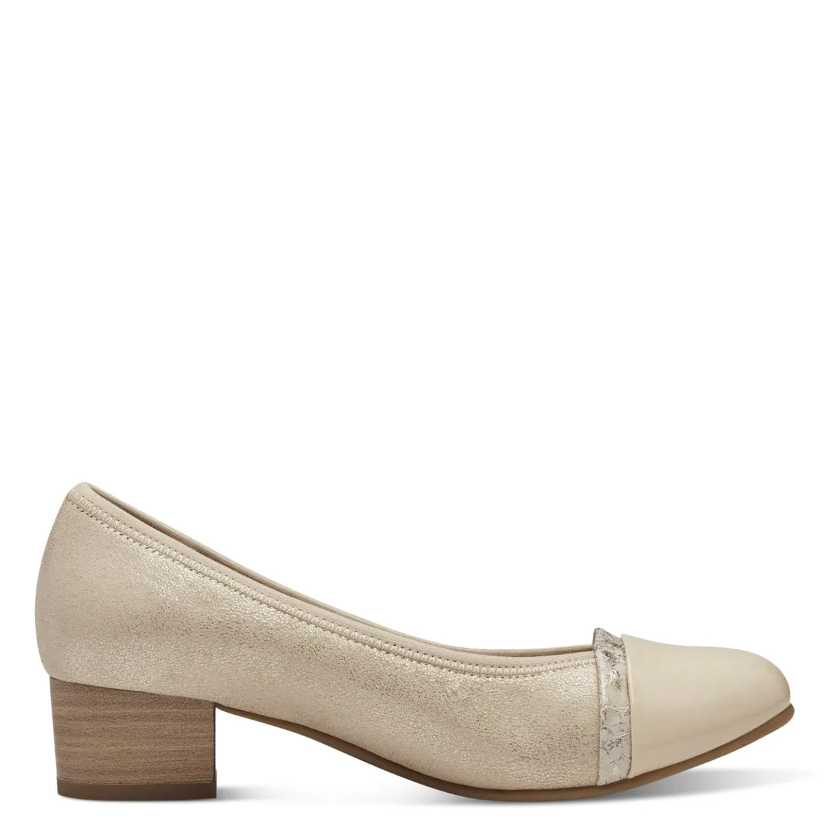 Jana Wide Fitting Light Gold Court Shoe with Cream Patent Detail