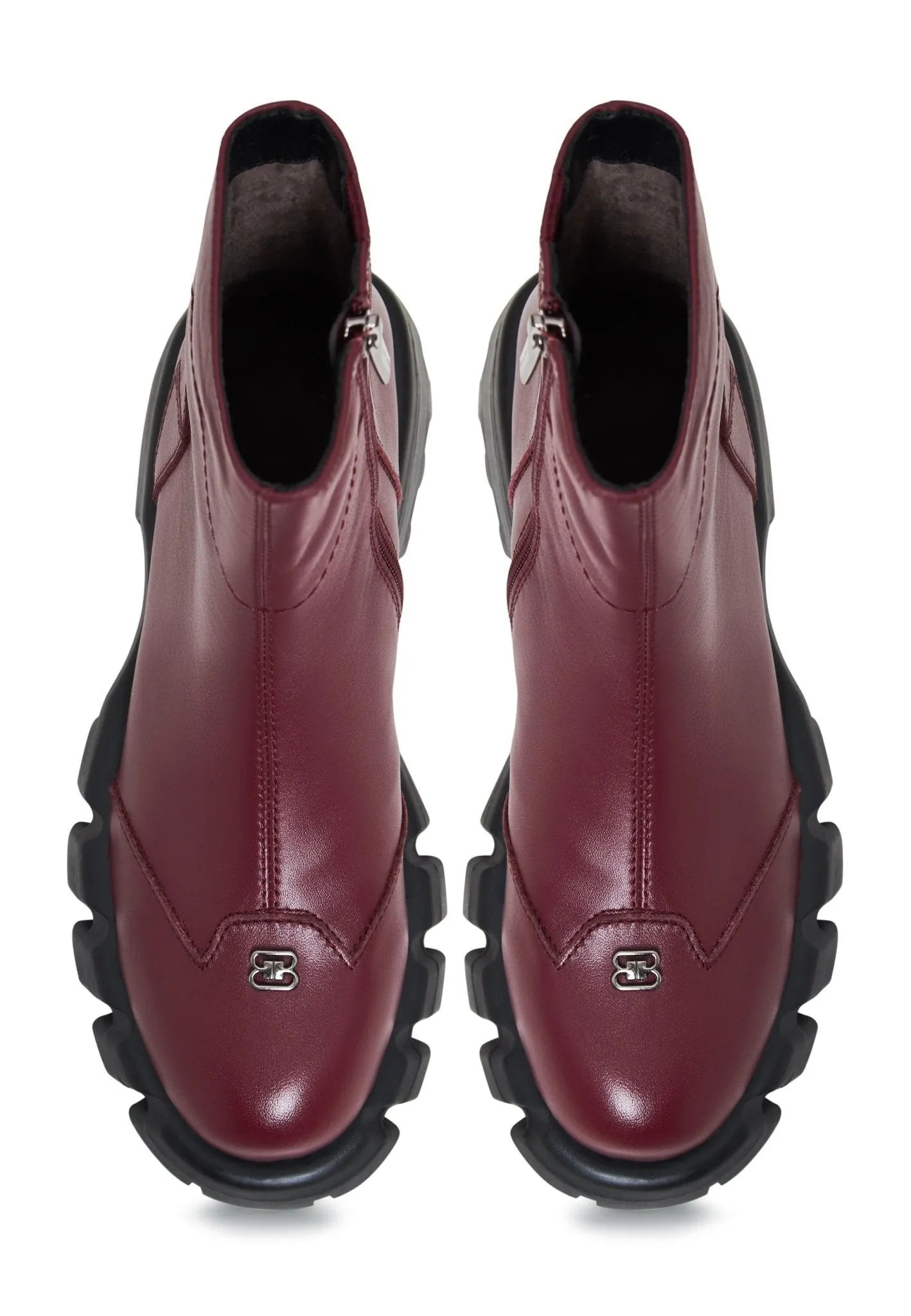 Leather Flat Sole Ankle Boots - Bordeaux