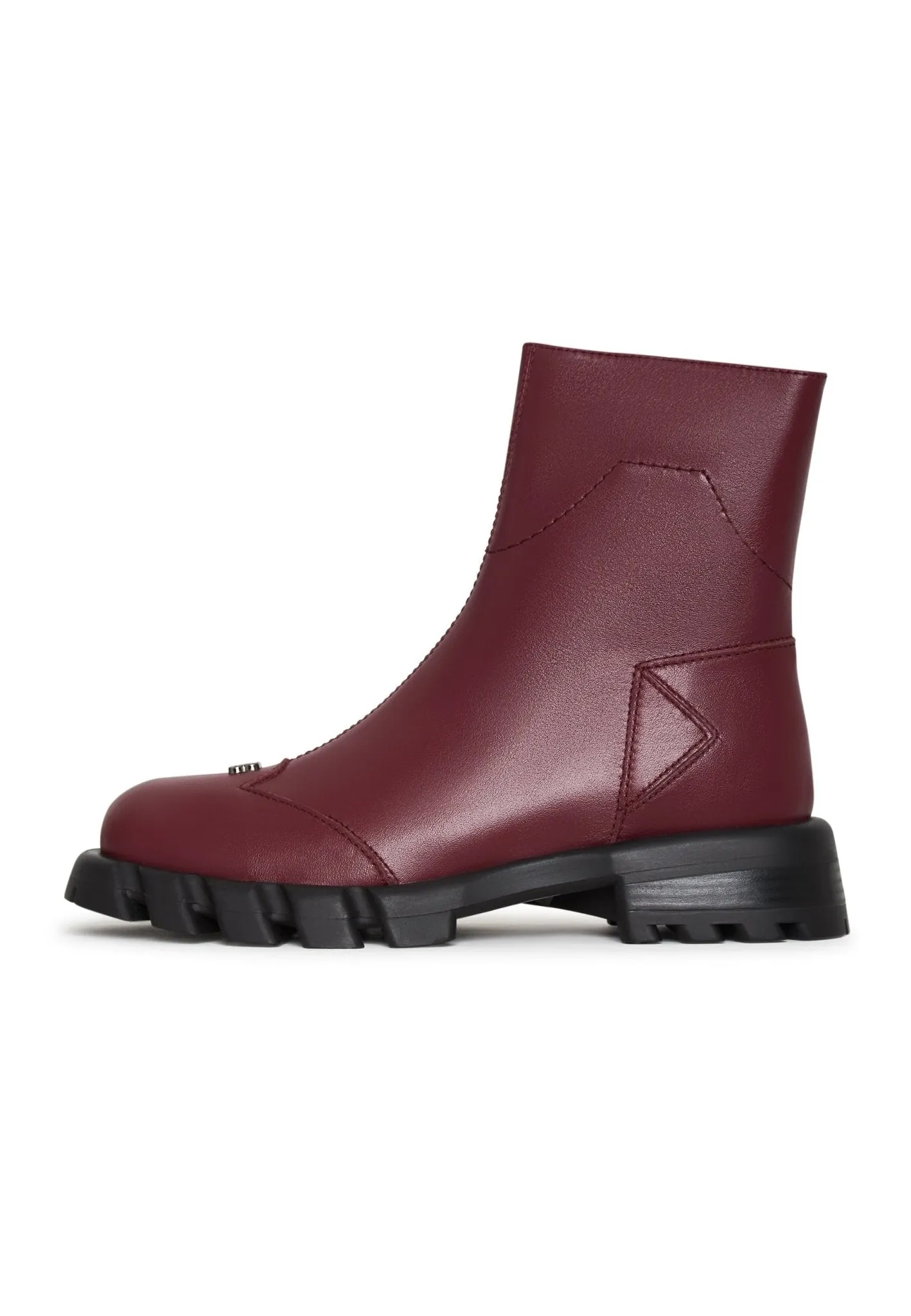 Leather Flat Sole Ankle Boots - Bordeaux