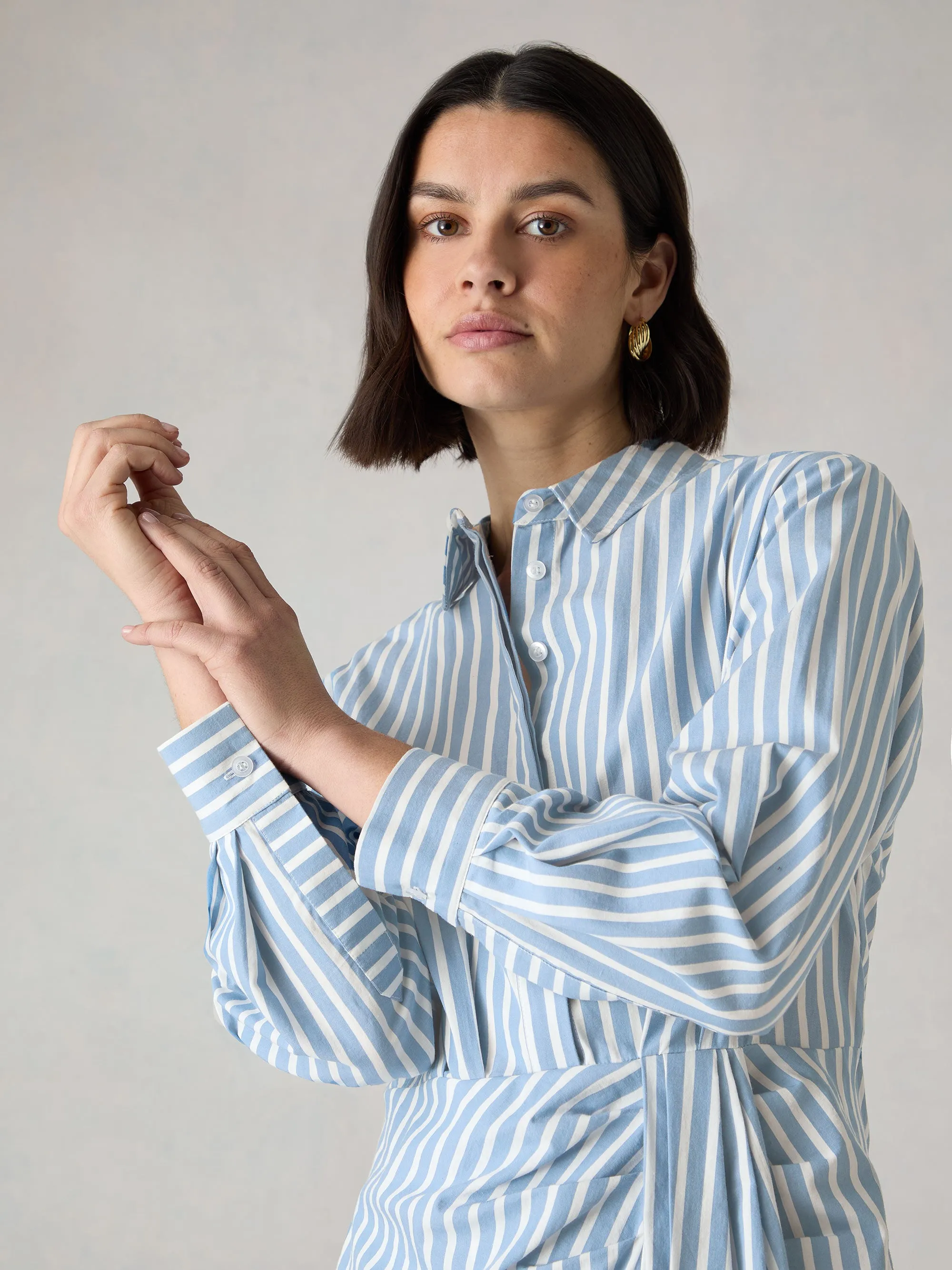 Petite Blue Stripe Wrap Shirt Dress