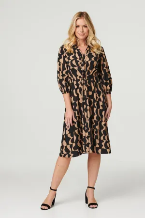 Printed Drawstring Shirt Dress