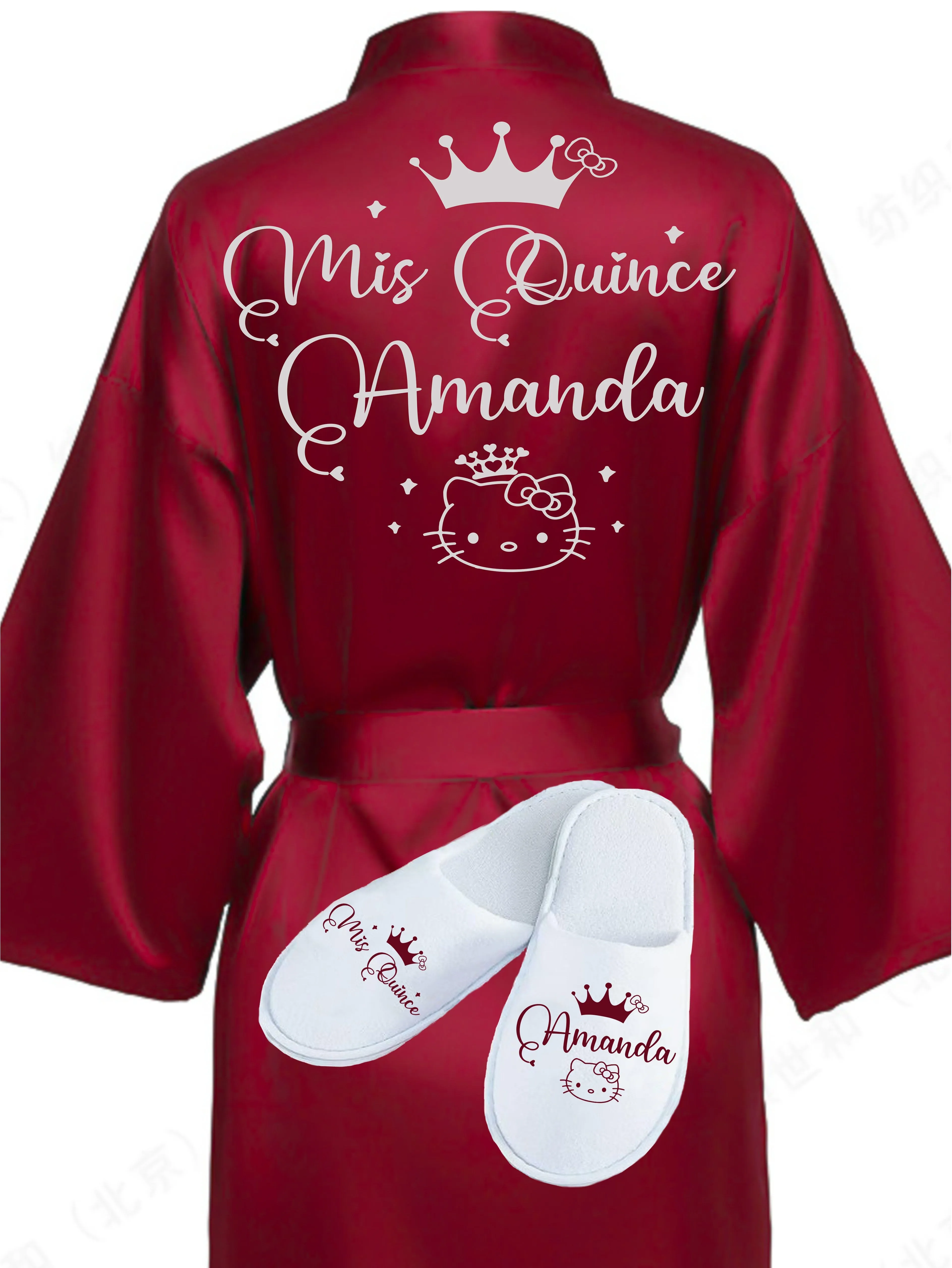 Quinceanera Burgundy with Silver robe with slippers