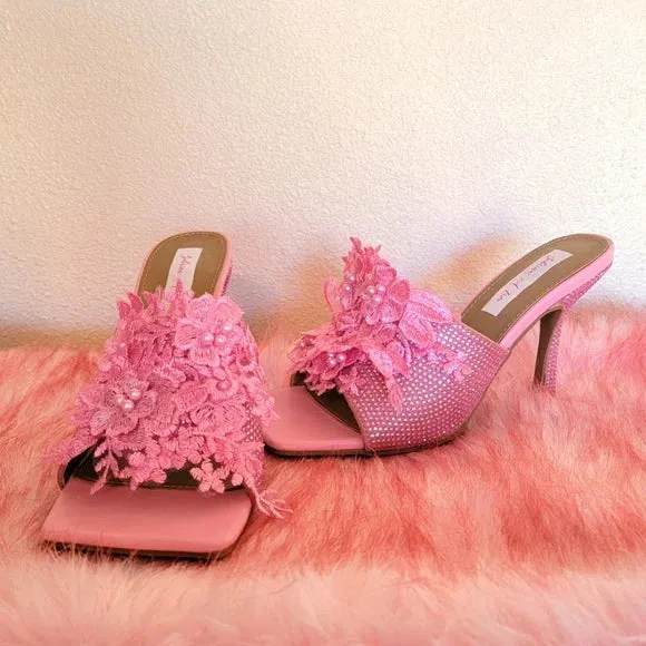 "CANDY" Pink Ice crystal & Lace Mules