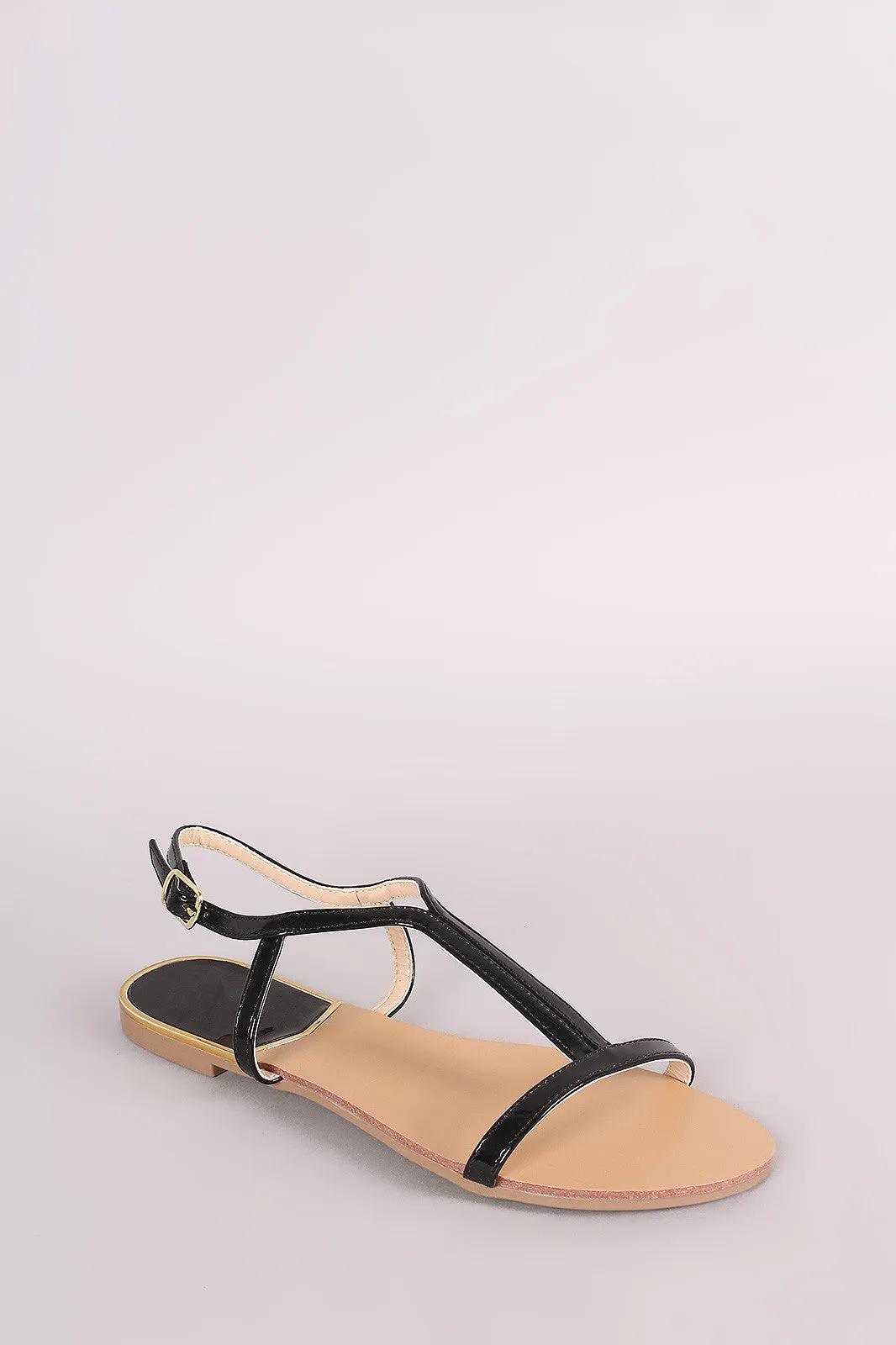 Qupid Patent Open Toe Ankle Strap Flat Sandal