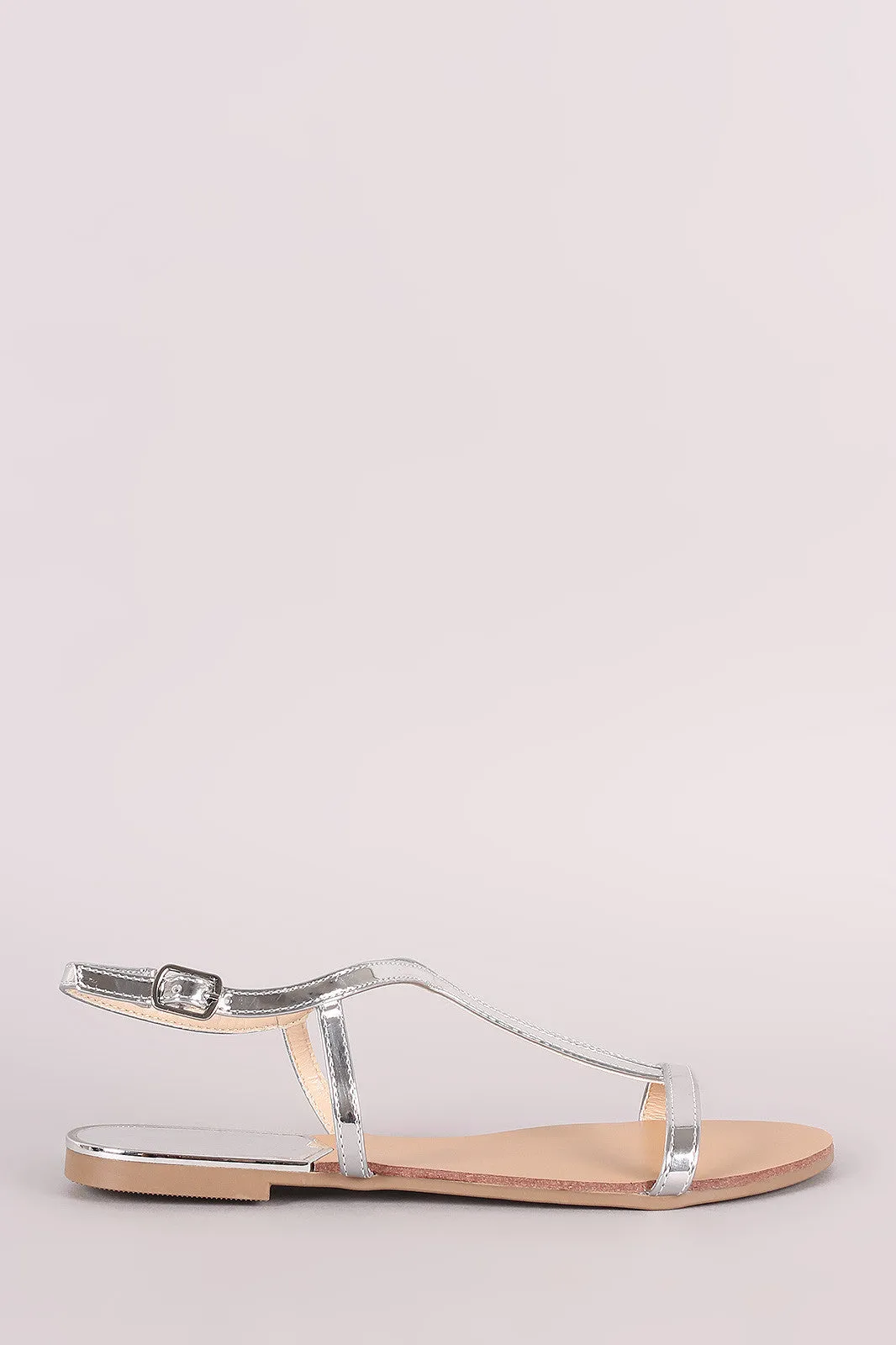 Qupid Patent Open Toe Ankle Strap Flat Sandal