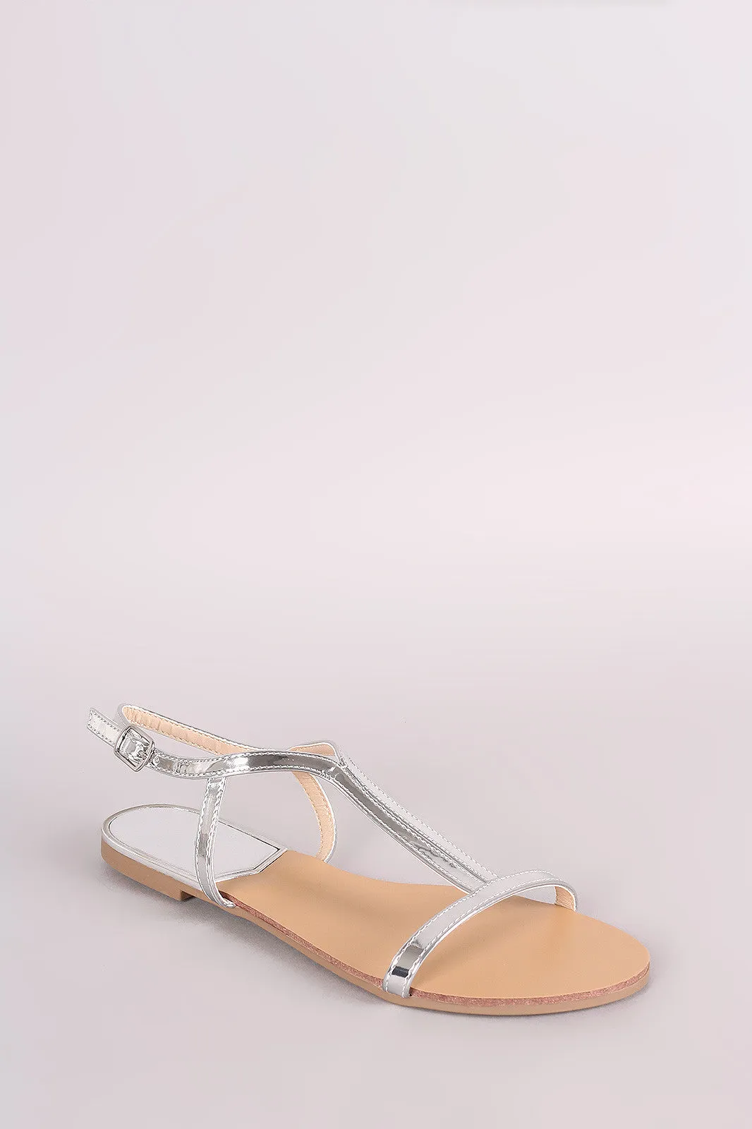 Qupid Patent Open Toe Ankle Strap Flat Sandal