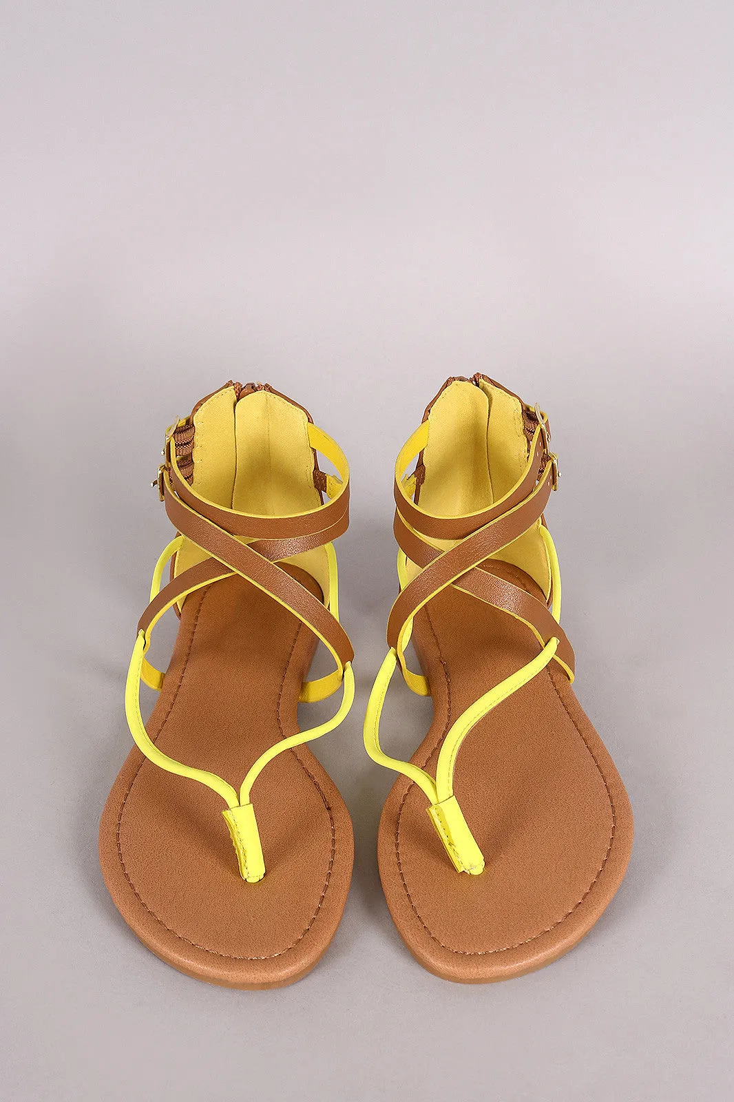 Qupid Two Tone Intertwined V-Strap Thong Flat Sandal