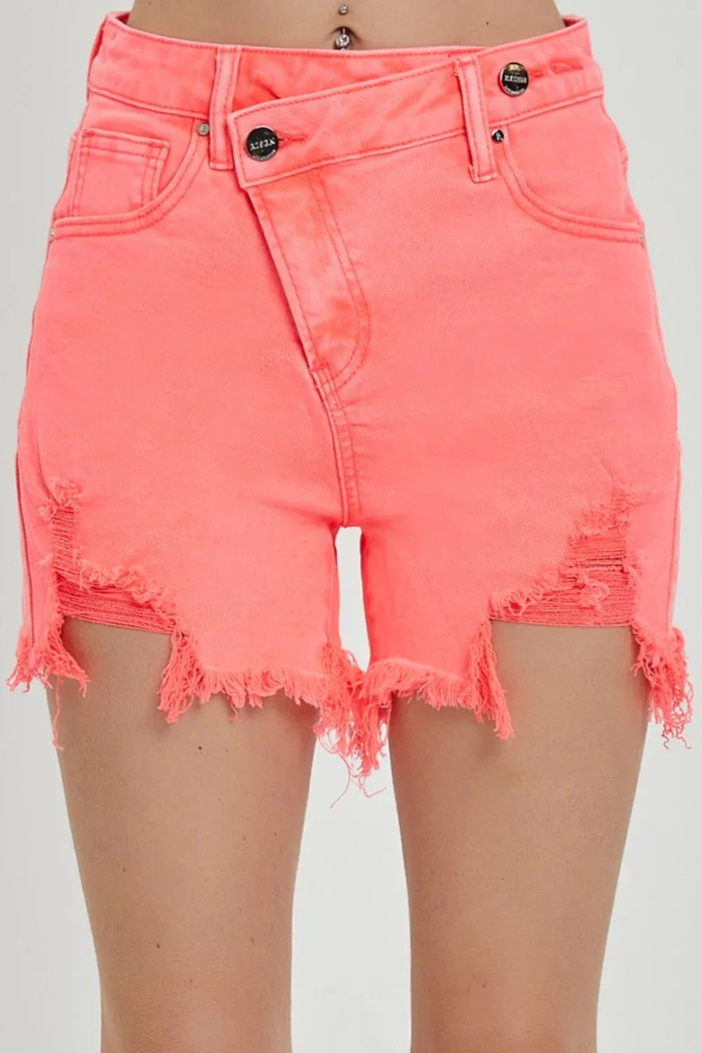 RISEN CrossCross Waist Coral Denim Shorts