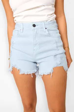 RISEN Full Size High Rise Distressed Detail Denim Shorts