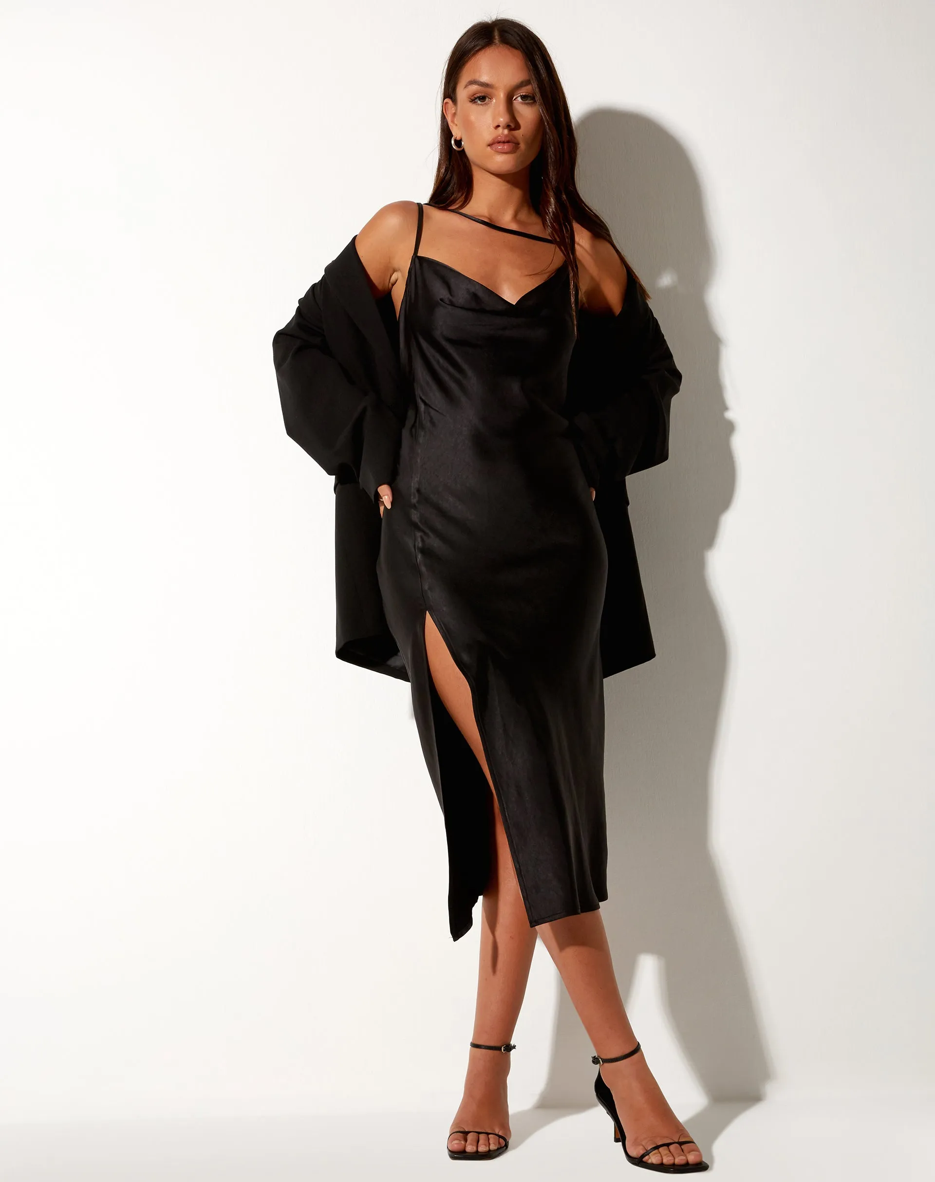 Shantique Midi Dress in Satin Black