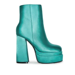 SKYWALK-09 Satin Double Platform Chunky Block High Heel Boots