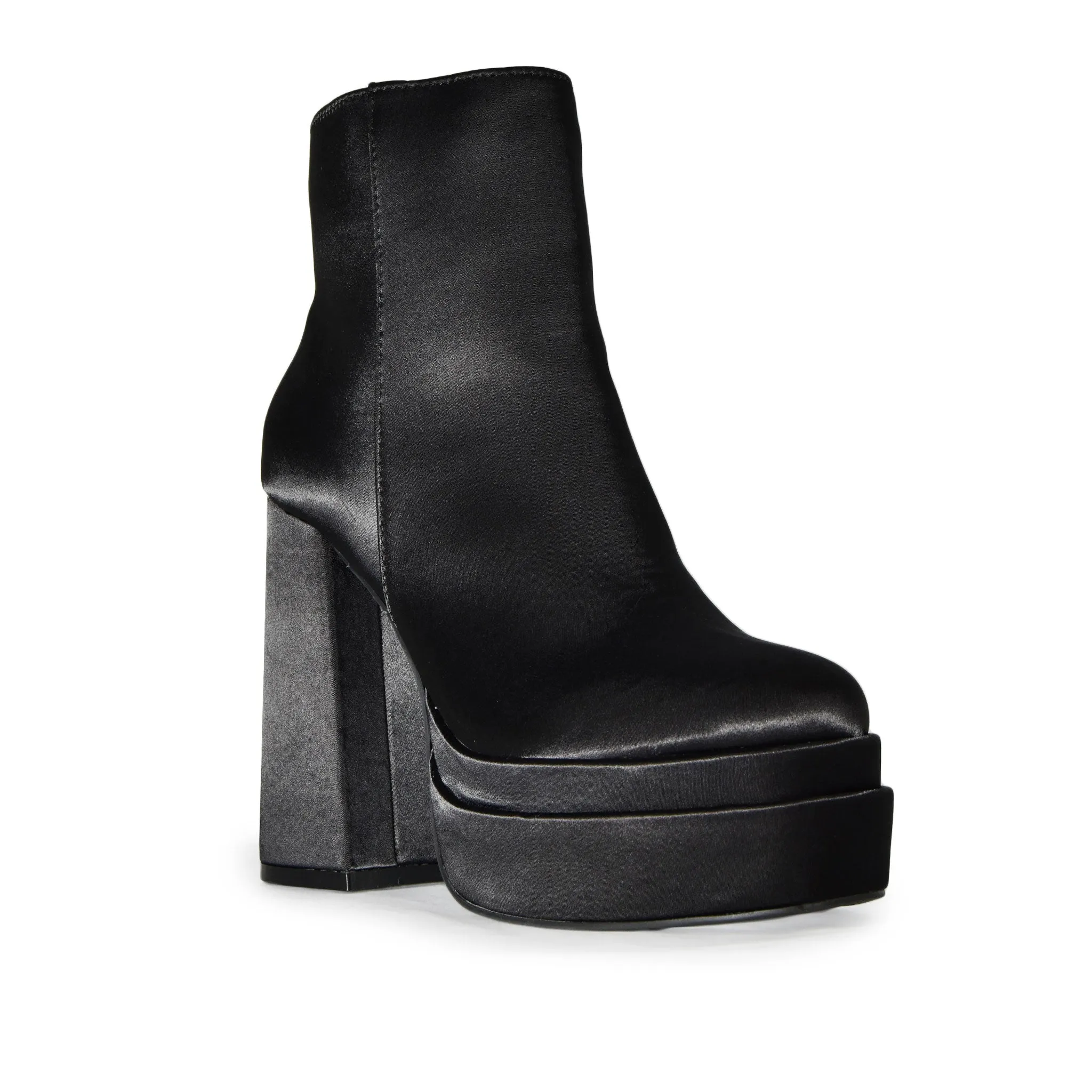 SKYWALK-09 Satin Double Platform Chunky Block High Heel Boots