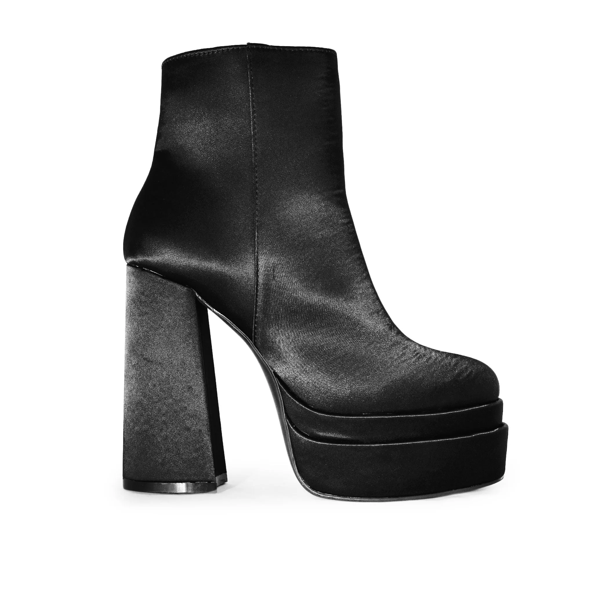 SKYWALK-09 Satin Double Platform Chunky Block High Heel Boots