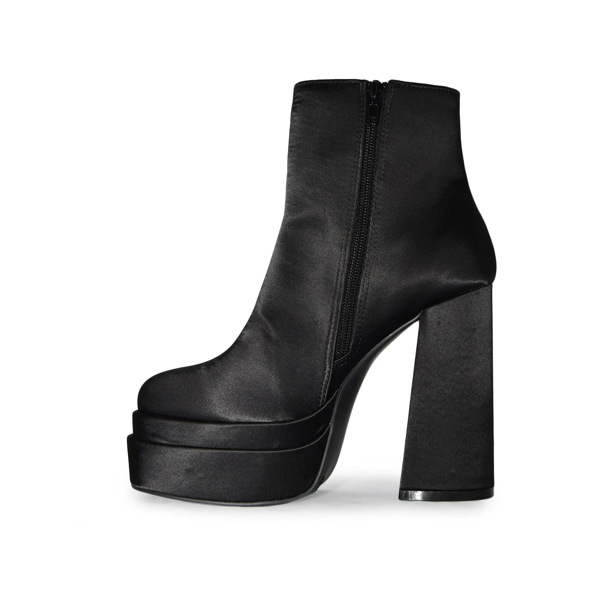 SKYWALK-09 Satin Double Platform Chunky Block High Heel Boots